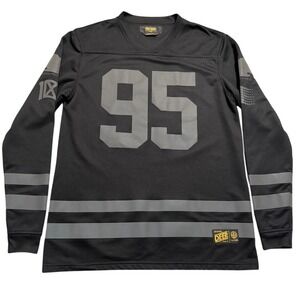 10.deep hockey Jersey mens Medium grey black long sleeve striped casual #95